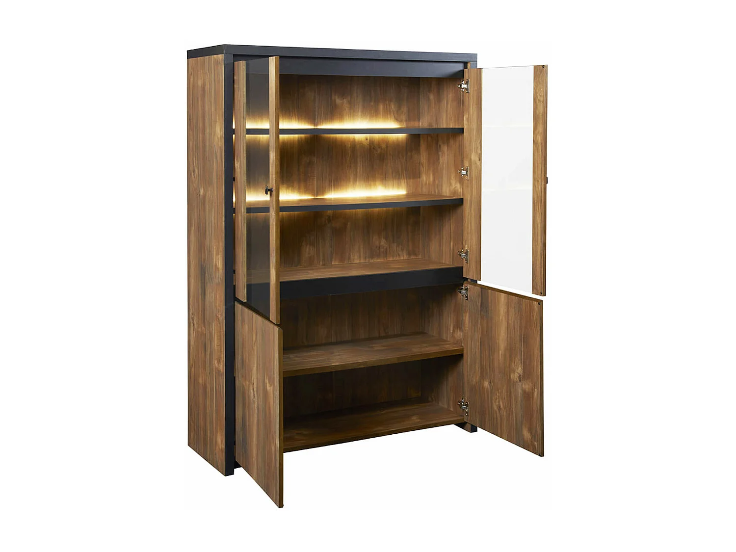 STALONE - Argentier 4 Portes Effet Bois Manguier Foncé et Noir