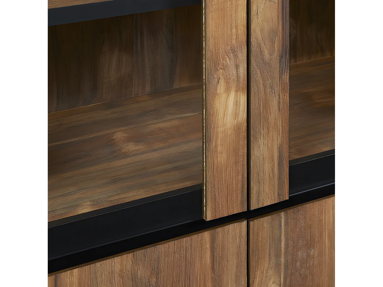 STALONE - Argentier 4 Portes Effet Bois Manguier Foncé et Noir