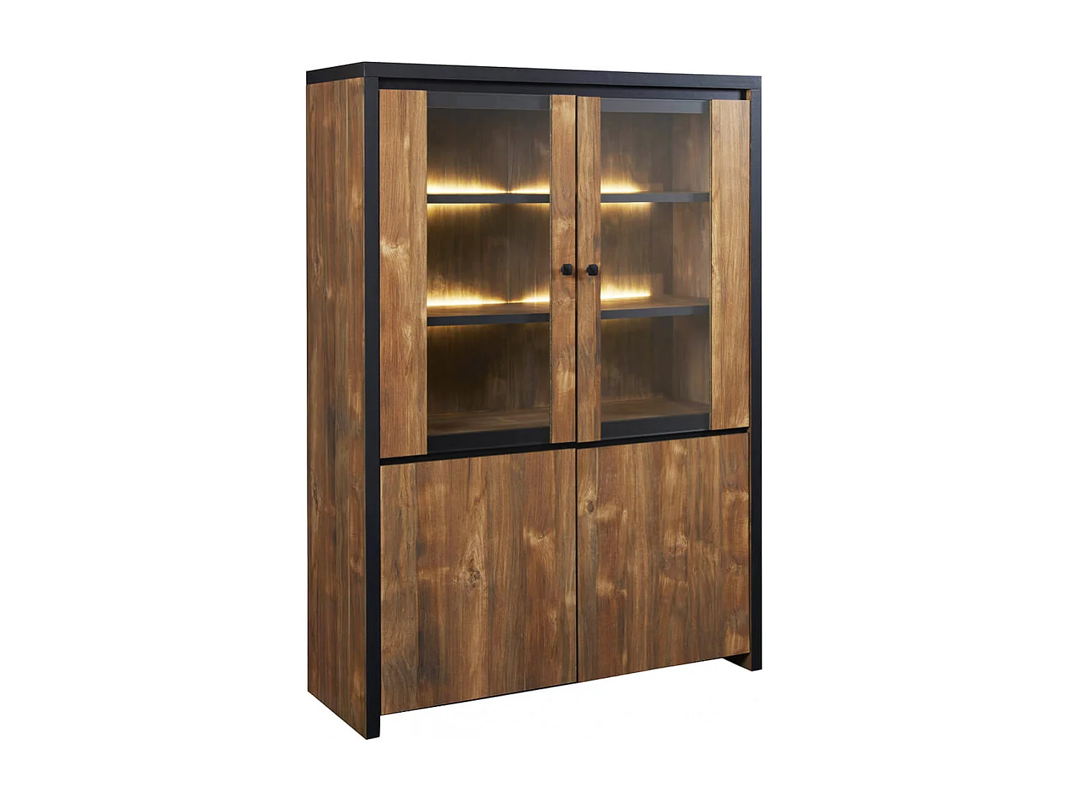 STALONE - Argentier 4 Portes Effet Bois Manguier Foncé et Noir