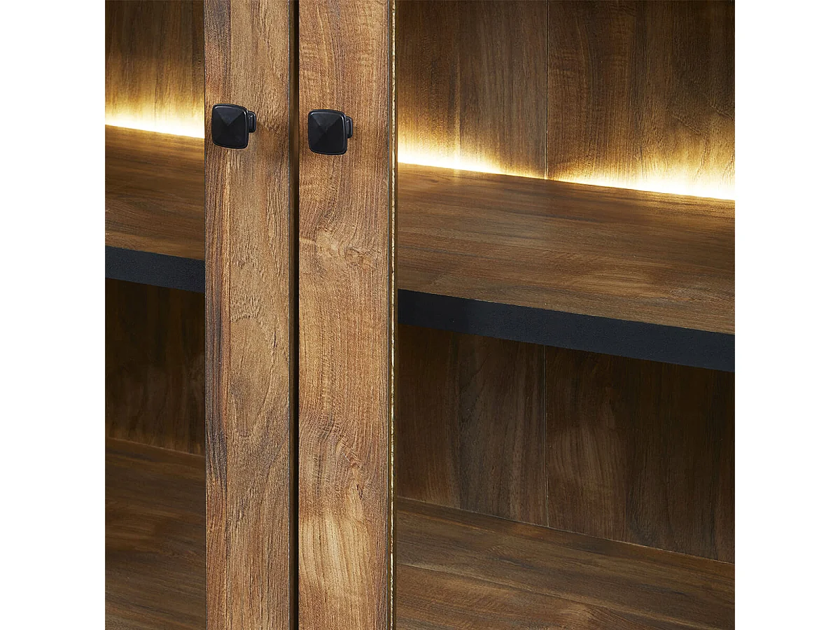 STALONE - Argentier 4 Portes Effet Bois Manguier Foncé et Noir