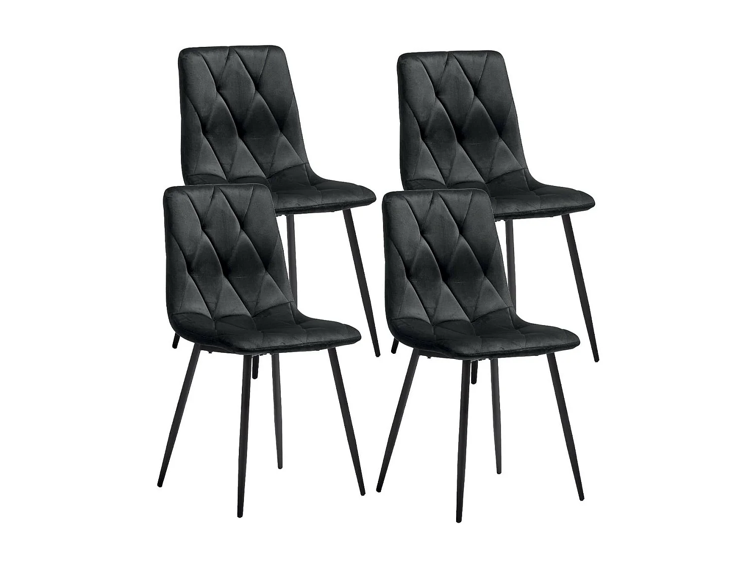 CARINE - Lot de 4 Chaises Capitonnées Noires Pieds Bois
