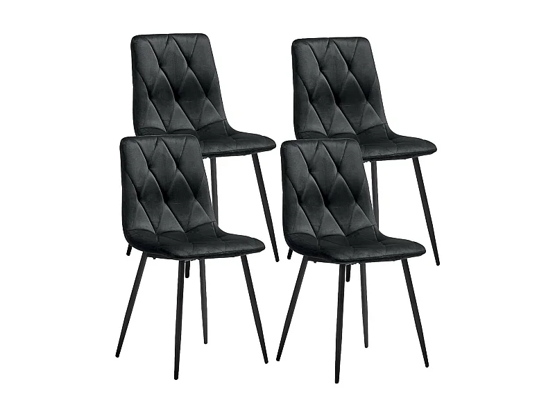 CARINE - Lot de 4 Chaises Capitonnées Noires Pieds Bois