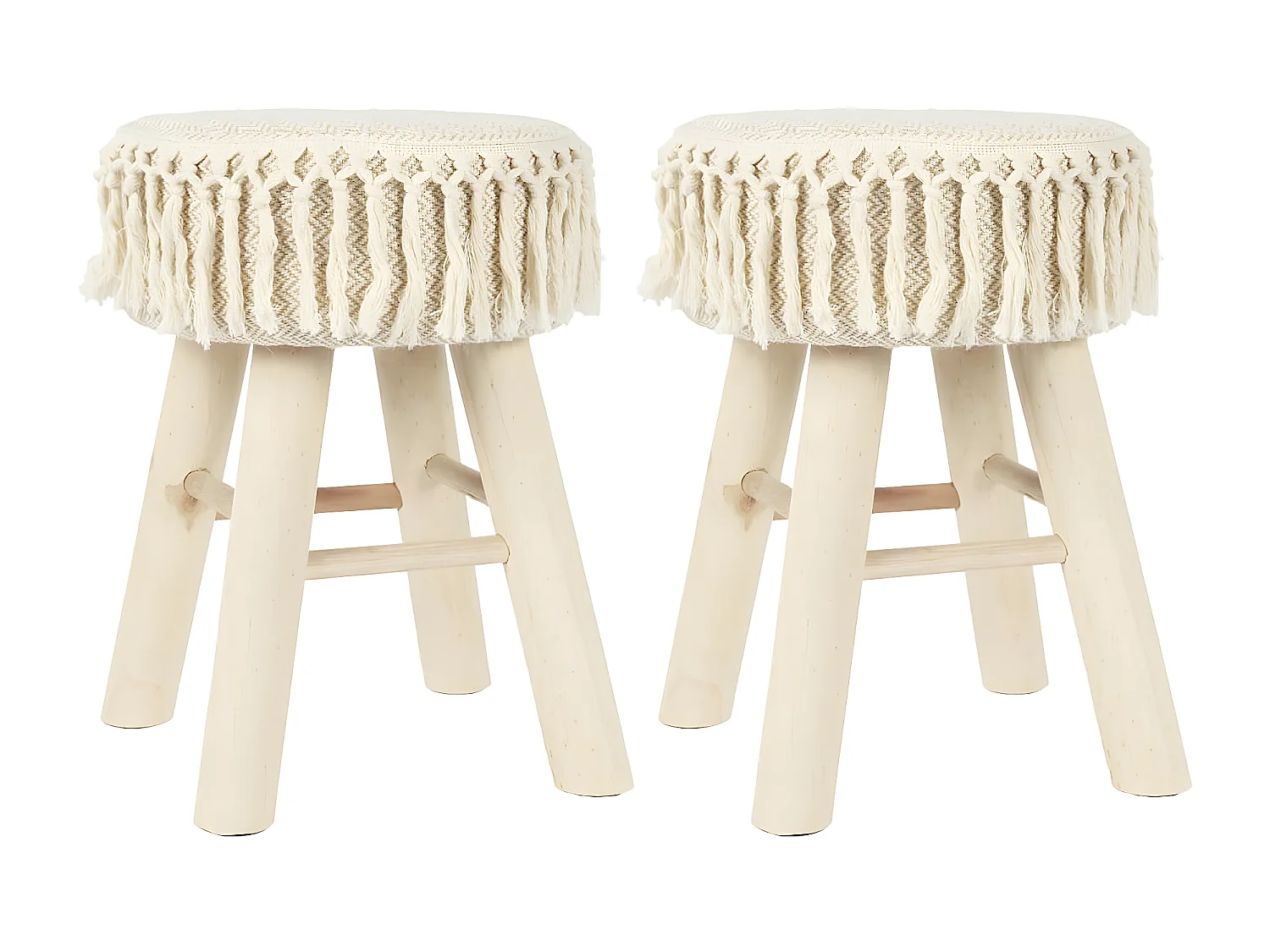 NELYA - NELYA - Lot de 2 Tabourets Assise Décorative en Tissu Pieds en Pin Naturel