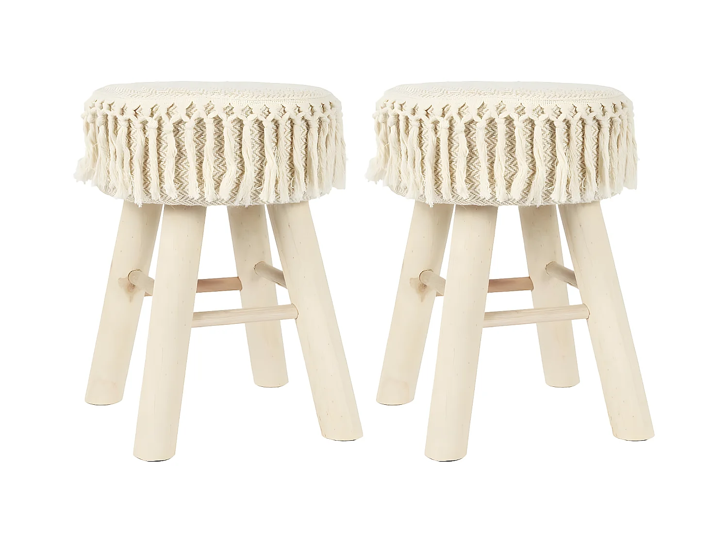 NELYA - NELYA - Lot de 2 Tabourets Assise Décorative en Tissu Pieds en Pin Naturel