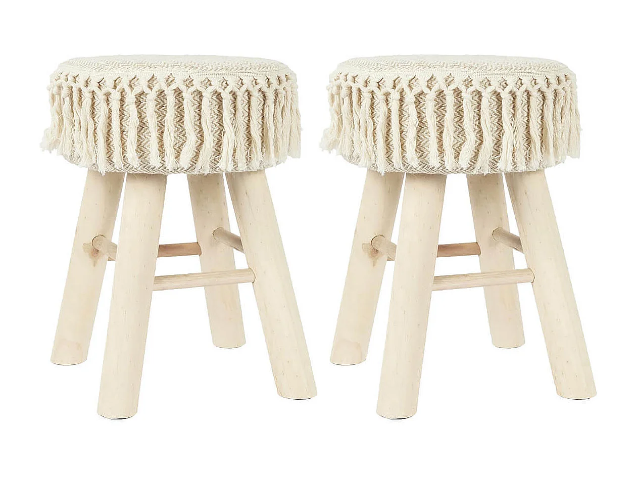 NELYA - NELYA - Lot de 2 Tabourets Assise Décorative en Tissu Pieds en Pin Naturel