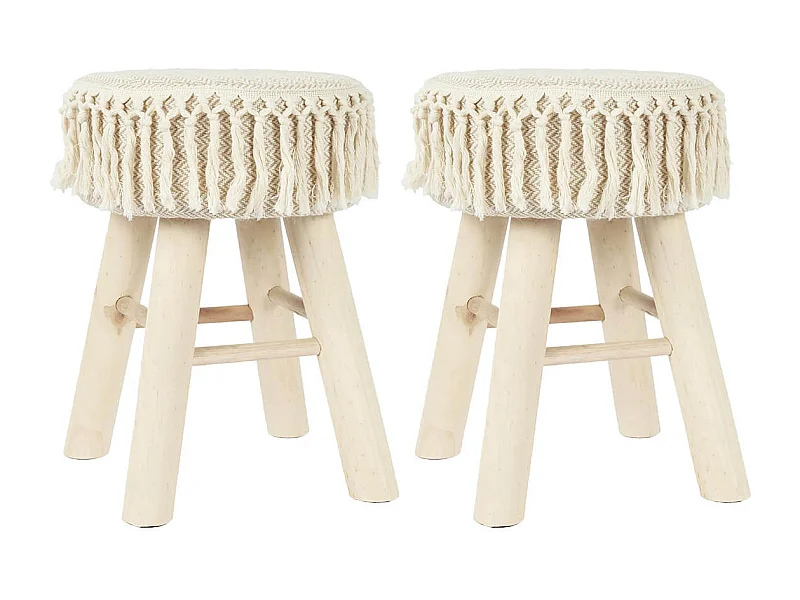 NELYA - NELYA - Lot de 2 Tabourets Assise Décorative en Tissu Pieds en Pin Naturel