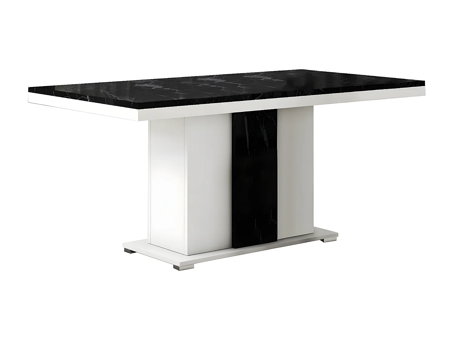 ARIANE - Table Repas Pied Central Blanc et Aspect Marbre Noir