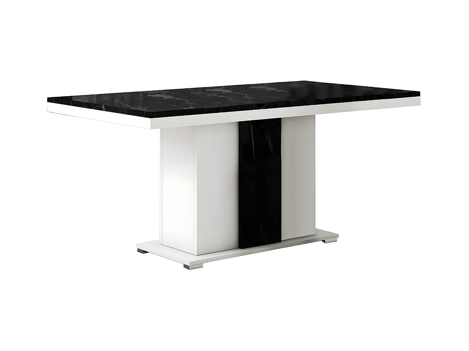 ARIANE - Table Repas Pied Central Blanc et Aspect Marbre Noir