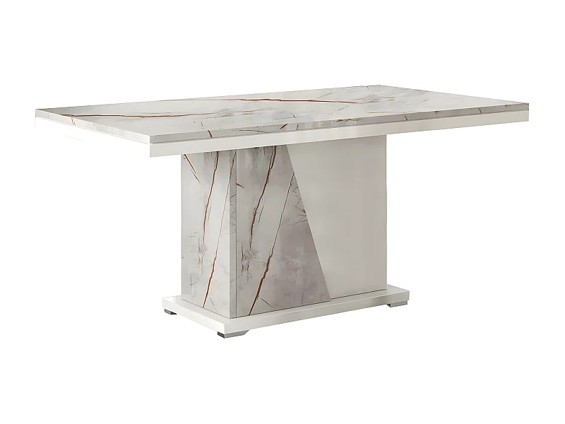 EROS - Table Repas Pied Central Blanc et Aspect Marbre