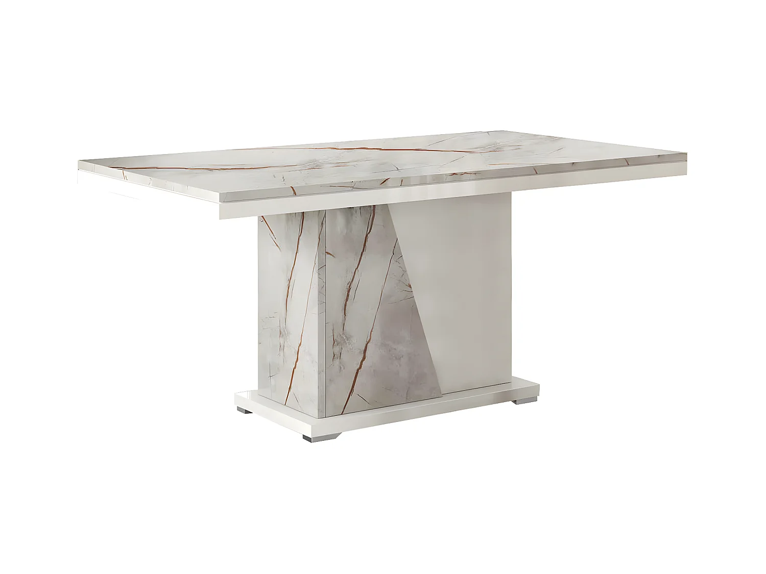EROS - Table Repas Pied Central Blanc et Aspect Marbre