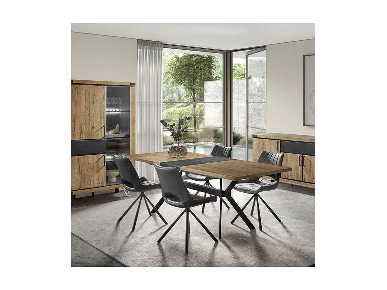 THIBAULT - Table Repas Allongeable 180-230 cm Effet Bois et Béton