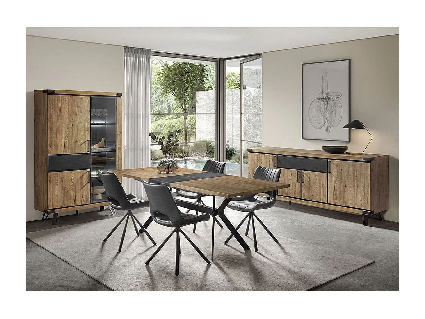 THIBAULT - Table Repas Allongeable 180-230 cm Effet Bois et Béton