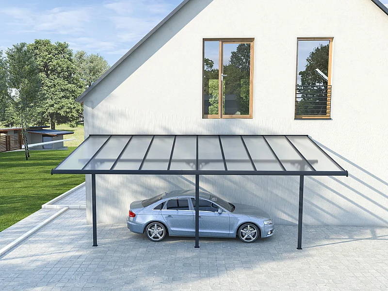 Carport pergola adossé en aluminium 18,8 m² anthracite - ALVARO