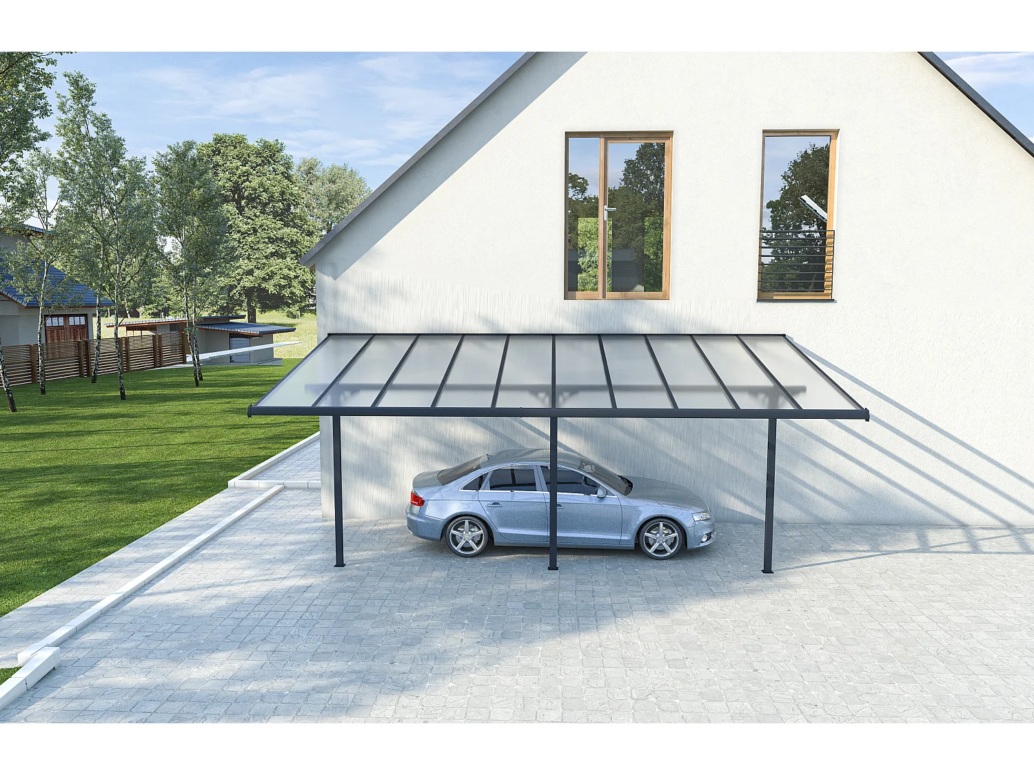 Carport pergola adossé en aluminium 18,8 m² anthracite - ALVARO
