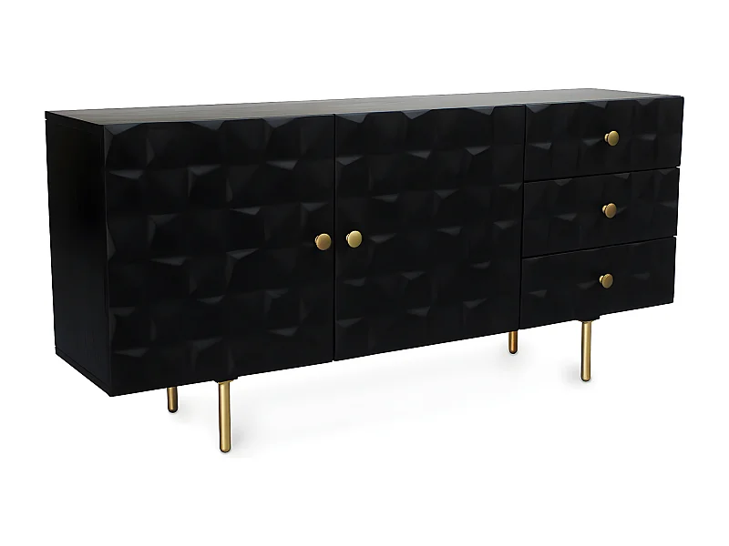 Credenza Vintage Nera - 2 Sportelli - Legno e Acciaio - Huisu