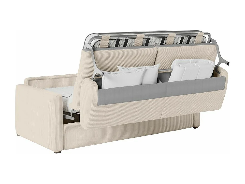 Canapé convertible express 3 places Agathe 160x190cm en velours côtelé - Beige - Matelas 13cm - L198 x P96 x H88cm - Loungitude