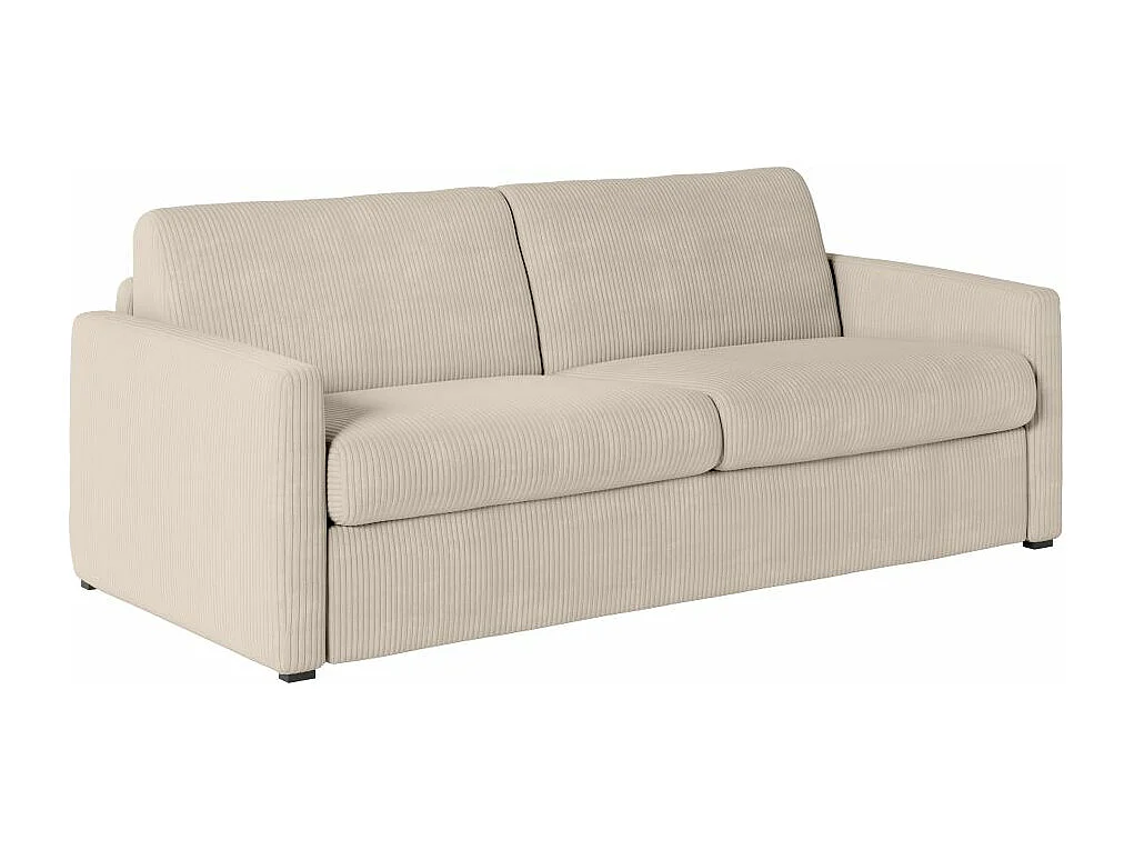 Canapé convertible express 3 places Agathe 160x190cm en velours côtelé - Beige - Matelas 13cm - L198 x P96 x H88cm - Loungitude