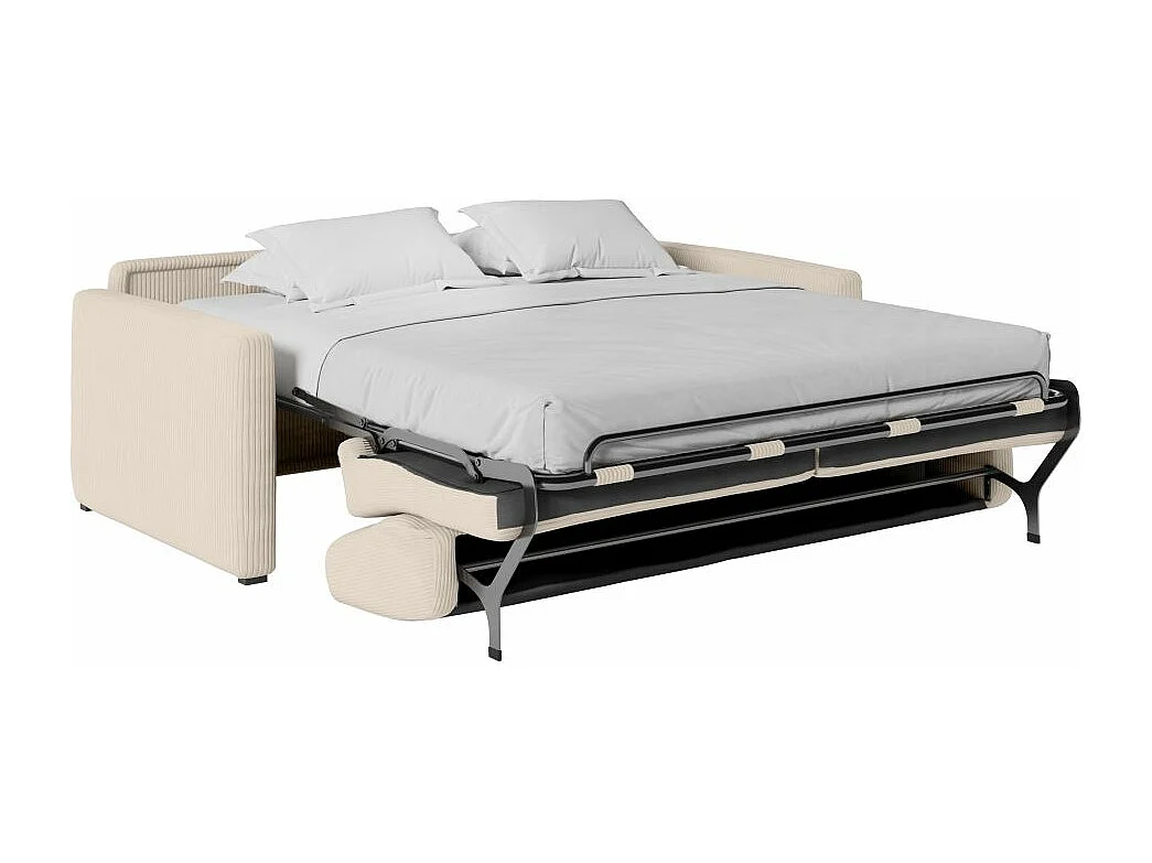 Canapé convertible express 3 places Agathe 160x190cm en velours côtelé - Beige - Matelas 13cm - L198 x P96 x H88cm - Loungitude