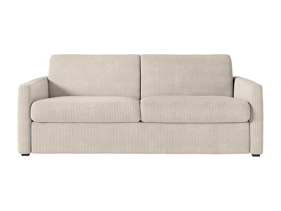 Canapé convertible express 3 places Agathe 160x190cm en velours côtelé - Beige - Matelas 13cm - L198 x P96 x H88cm - Loungitude