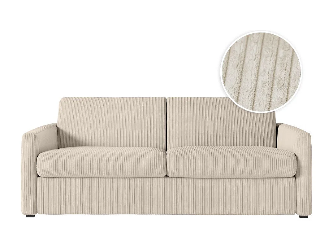 Canapé convertible express 3 places Agathe 160x190cm en velours côtelé - Beige - Matelas 13cm - L198 x P96 x H88cm - Loungitude