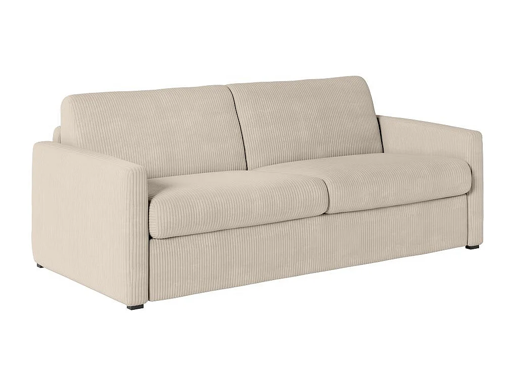 Canapé convertible express 3 places Agathe 160x190cm en velours côtelé - Beige - Matelas 13cm - L198 x P96 x H88cm - Loungitude
