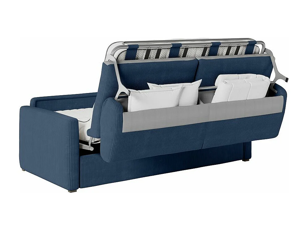 Canapé convertible express 3 places Agathe 140x190cm en velours côtelé - Bleu foncé - Matelas 13cm - L178 x P96 x H88cm - Loungitude