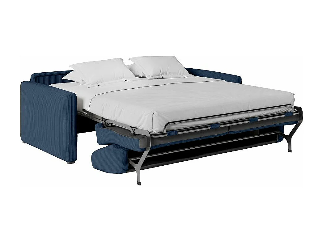 Canapé convertible express 3 places Agathe 140x190cm en velours côtelé - Bleu foncé - Matelas 13cm - L178 x P96 x H88cm - Loungitude