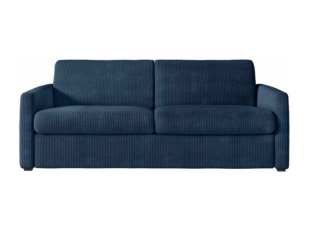 Canapé convertible express 3 places Agathe 140x190cm en velours côtelé - Bleu foncé - Matelas 13cm - L178 x P96 x H88cm - Loungitude