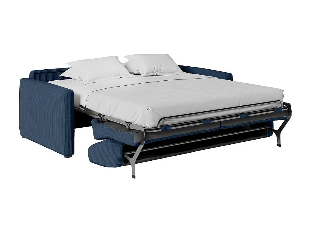Canapé convertible express 3 places Agathe 140x190cm en velours côtelé - Bleu foncé - Matelas 13cm - L178 x P96 x H88cm - Loungitude