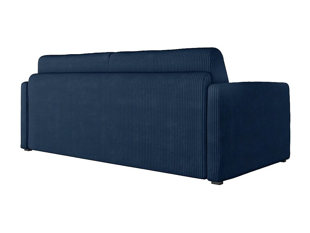 Canapé convertible express 3 places Agathe 140x190cm en velours côtelé - Bleu foncé - Matelas 13cm - L178 x P96 x H88cm - Loungitude