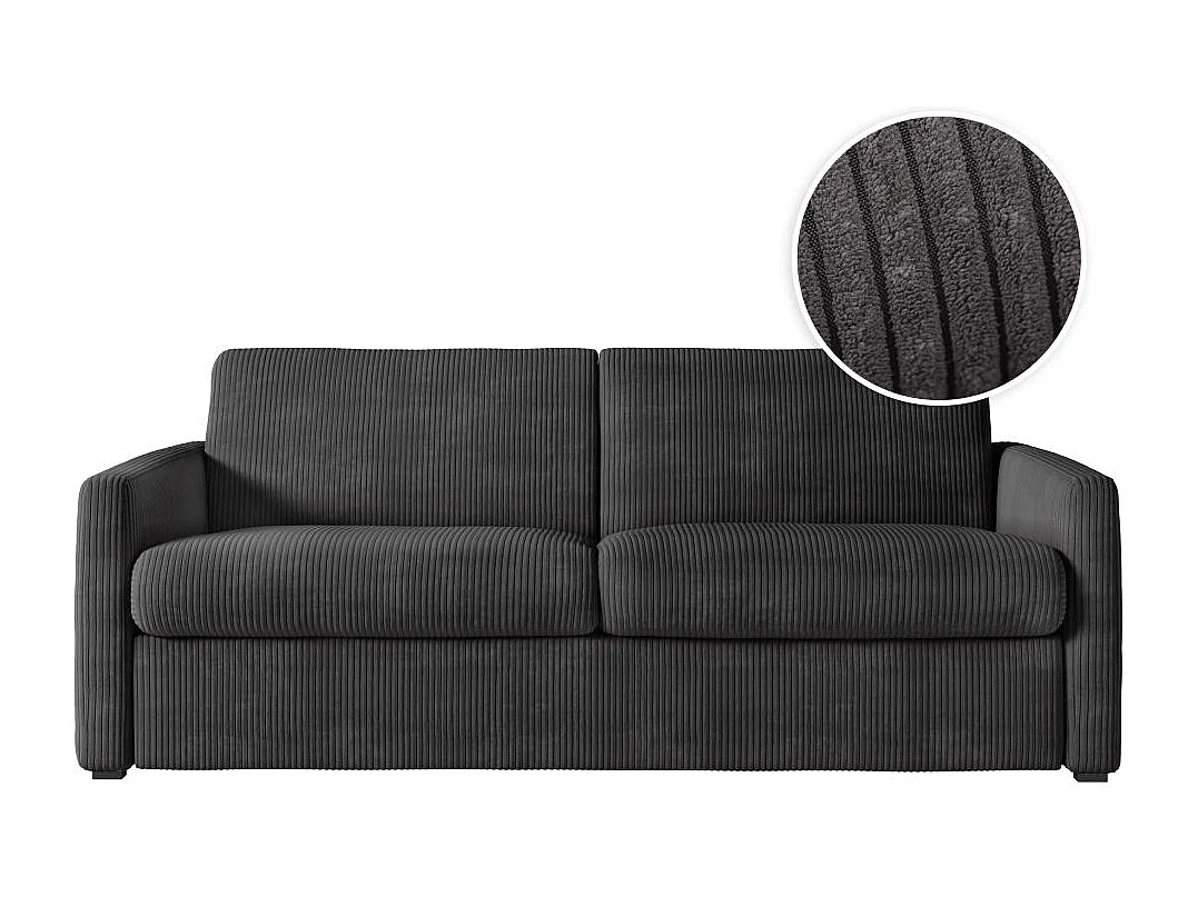 Canapé convertible express 3 places Agathe 160x190cm en velours côtelé - Gris anthracite - Matelas 13cm - L198 x P96 x H88cm - Loungitude