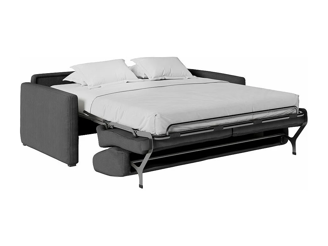 Canapé convertible express 3 places Agathe 160x190cm en velours côtelé - Gris anthracite - Matelas 13cm - L198 x P96 x H88cm - Loungitude