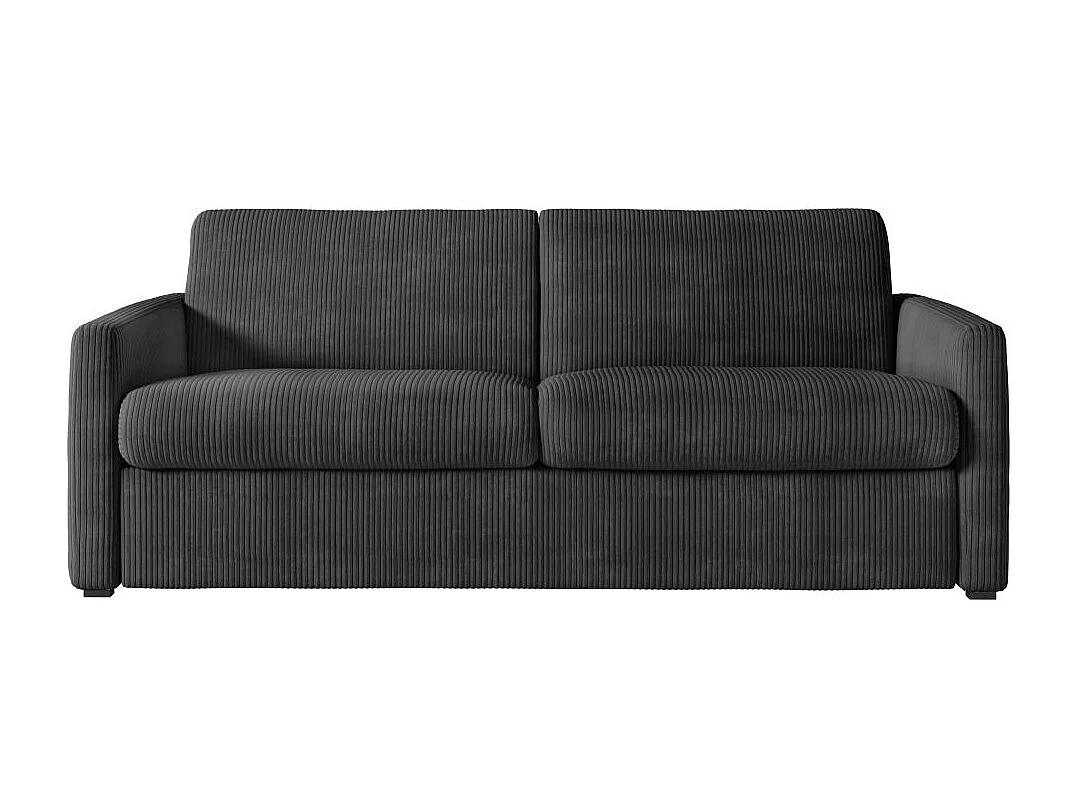Canapé convertible express 3 places Agathe 160x190cm en velours côtelé - Gris anthracite - Matelas 13cm - L198 x P96 x H88cm - Loungitude