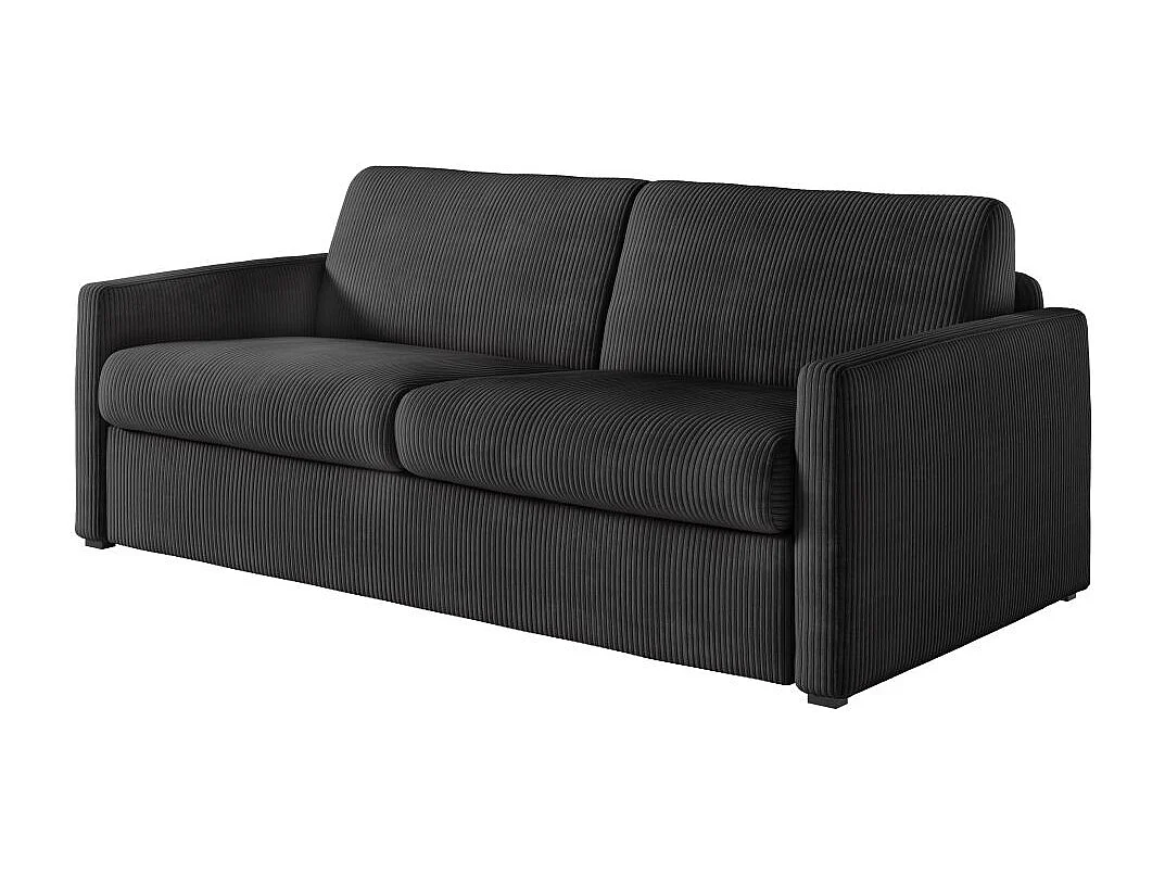 Canapé convertible express 3 places Agathe 160x190cm en velours côtelé - Gris anthracite - Matelas 13cm - L198 x P96 x H88cm - Loungitude