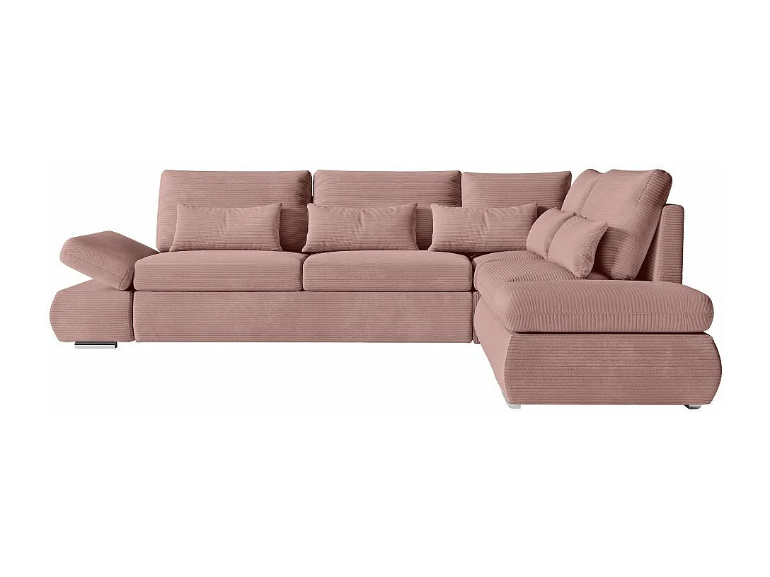 Canapé d'angle 4 places réversible Sebastian convertible avec coffre en velours côtelé - Vieux rose - L267 x P200 x H90cm - Loungitude