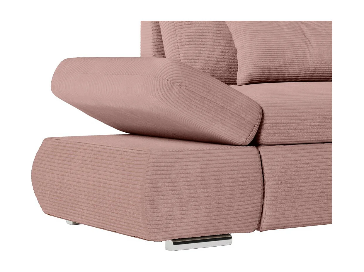 Canapé d'angle 4 places réversible Sebastian convertible avec coffre en velours côtelé - Vieux rose - L267 x P200 x H90cm - Loungitude