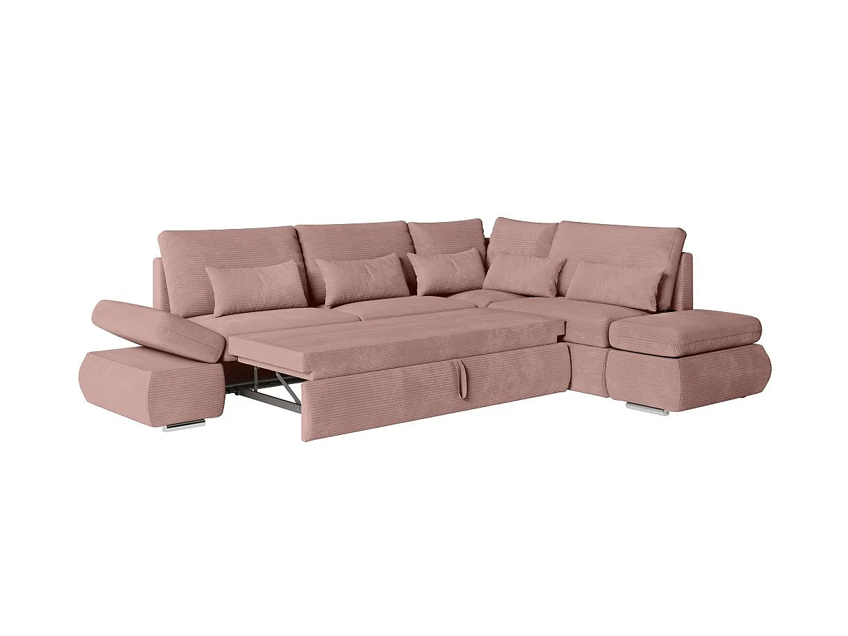Canapé d'angle convertible 4 places avec coffre en velours rose
