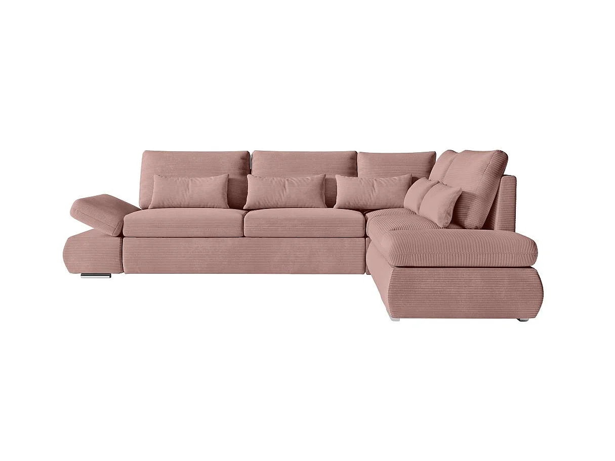Canapé d'angle convertible 4 places avec coffre en velours rose
