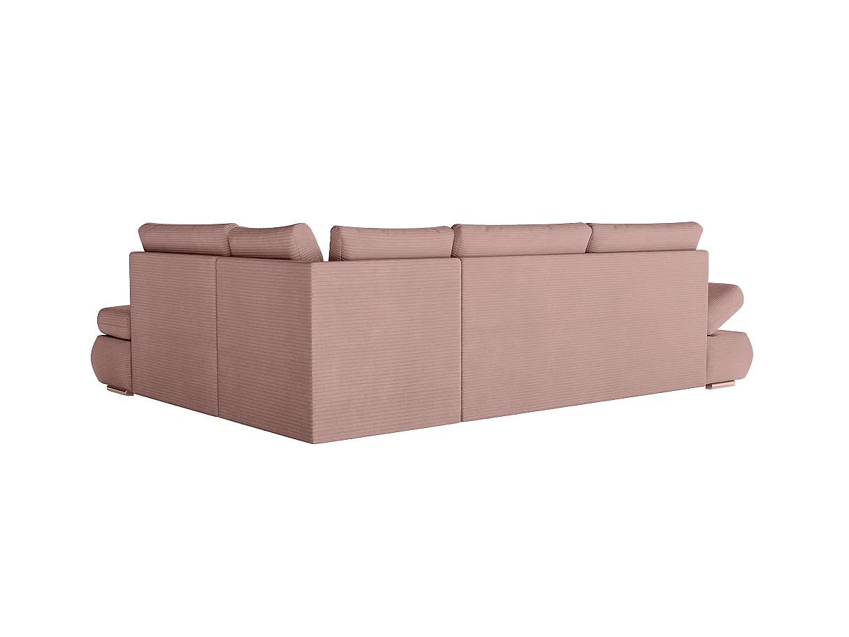 Canapé d'angle convertible 4 places avec coffre en velours rose