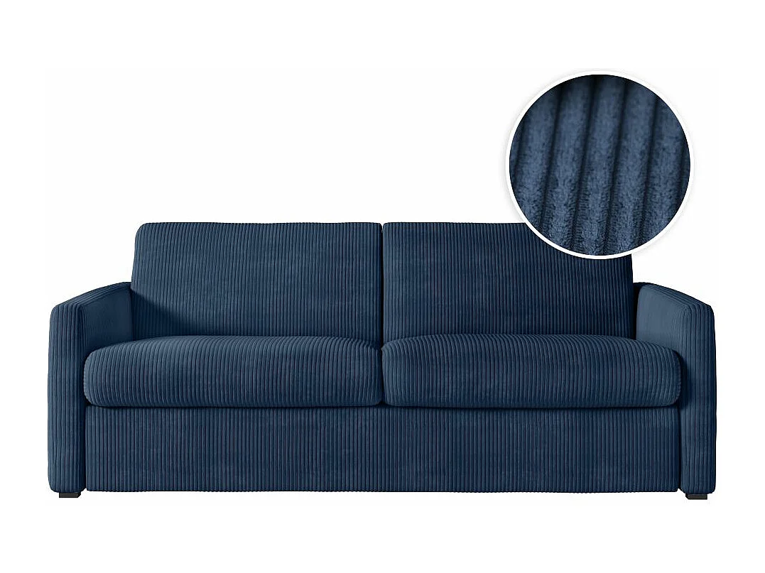 Canapé convertible express 3 places Agathe 160x190cm en velours côtelé - Bleu foncé - Matelas 13cm - L198 x P96 x H88cm - Loungitude