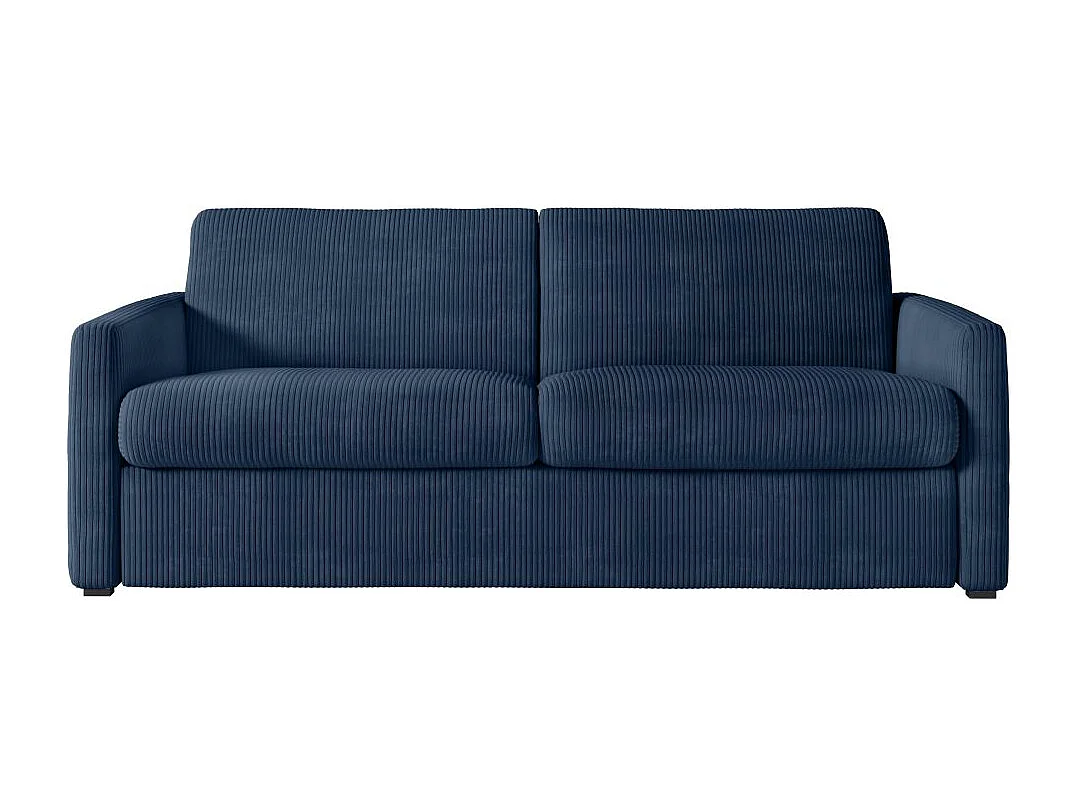 Canapé convertible express 3 places Agathe 160x190cm en velours côtelé - Bleu foncé - Matelas 13cm - L198 x P96 x H88cm - Loungitude