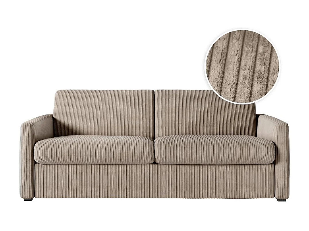 Canapé convertible express 3 places Agathe 160x190cm en velours côtelé - Taupe - Matelas 13cm - L198 x P96 x H88cm - Loungitude