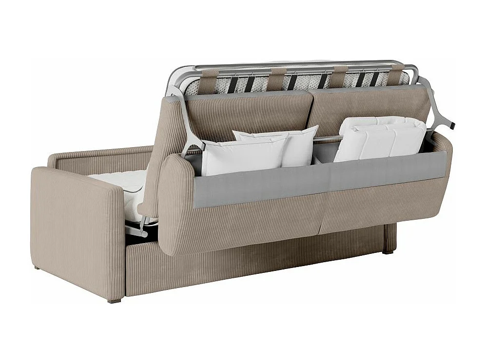 Canapé convertible express 3 places Agathe 160x190cm en velours côtelé - Taupe - Matelas 13cm - L198 x P96 x H88cm - Loungitude