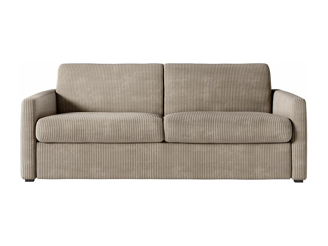 Canapé convertible express 3 places Agathe 160x190cm en velours côtelé - Taupe - Matelas 13cm - L198 x P96 x H88cm - Loungitude