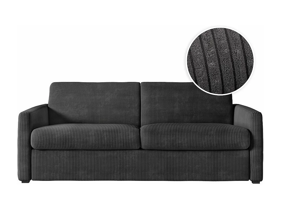Canapé convertible express 3 places Agathe 140x190cm en velours côtelé - Gris anthracite - Matelas 13cm - L178 x P96 x H88cm - Loungitude