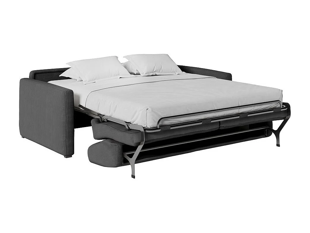 Canapé convertible express 3 places Agathe 140x190cm en velours côtelé - Gris anthracite - Matelas 13cm - L178 x P96 x H88cm - Loungitude