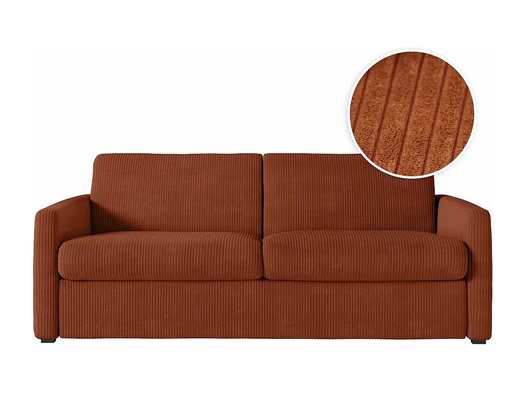 Canapé convertible express 3 places Agathe 160x190cm en velours côtelé - Terracotta - Matelas 13cm - L198 x P96 x H88cm - Loungitude