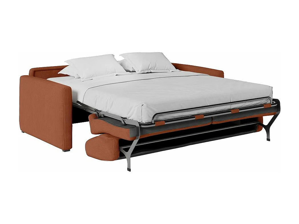 Canapé convertible express 3 places Agathe 160x190cm en velours côtelé - Terracotta - Matelas 13cm - L198 x P96 x H88cm - Loungitude