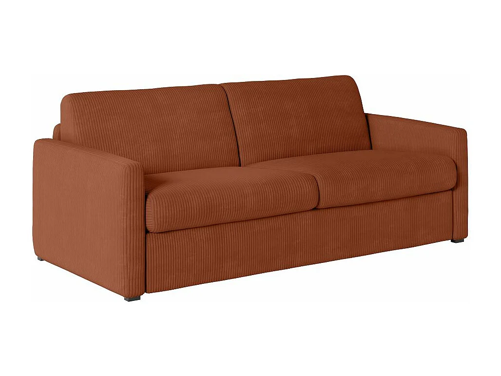 Canapé convertible express 3 places Agathe 160x190cm en velours côtelé - Terracotta - Matelas 13cm - L198 x P96 x H88cm - Loungitude