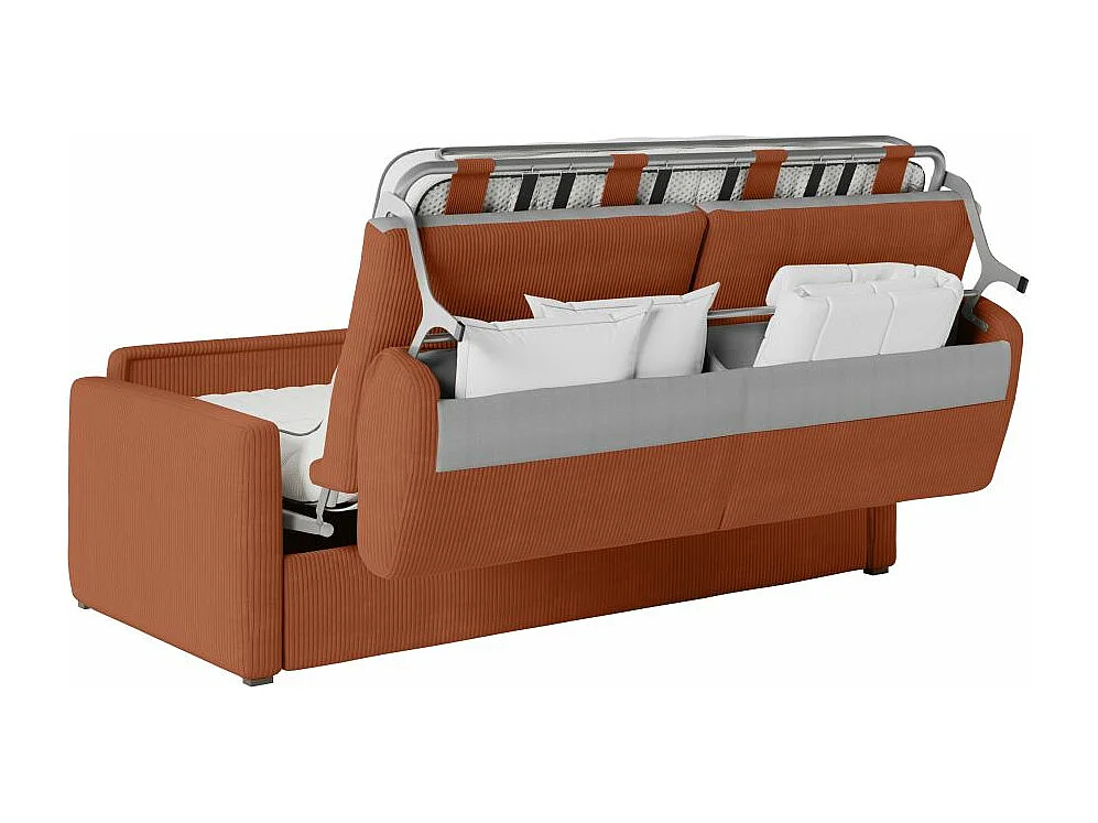 Canapé convertible express 3 places Agathe 160x190cm en velours côtelé - Terracotta - Matelas 13cm - L198 x P96 x H88cm - Loungitude
